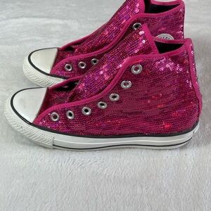 Converse Women's 6 Chuck Taylor All Star Hi Top Pink Glitter Sneakers Shoes